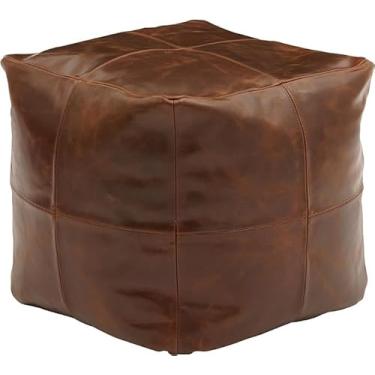 Imagem de HEAVEN HUSH CRAFTING ELEGANCE Luxuosa capa de pufe otomano de couro indiano feito à mão com design crunch chique decoração de casa apoio para os pés para casa e sala de estar (45 x 45 x 45 cm, óleo