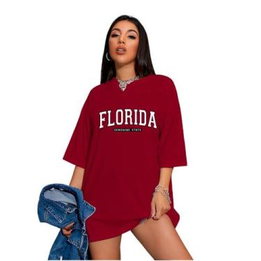 Imagem de Camiseta Oversized Feminina Florida Sunshine - FSL.CONF, Bordô, G