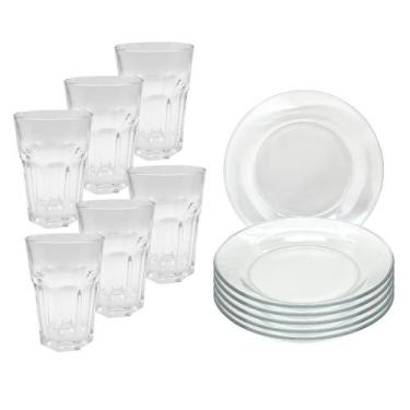 Imagem de Jogo de 6 Peças Pratos Fundo 6 Peças Copo Boston Vidro Jantar Transpar