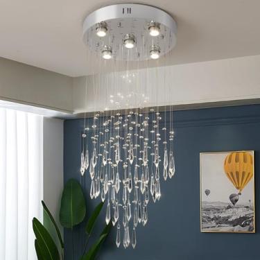 Imagem de GreeLustr Luminária pendente de cristal moderna prata, 5 luzes com várias linhas, suporte embutido para lustre de teto ajustável para corredor, sala de jantar, quarto, cozinha, pontiagudo GU10