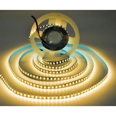 Imagem de HAASHADA Fita de luzes LED AC110-130V, regulável 10000LM 16,4 pés/5 m SMD 2835 600 LEDs à prova d'água IP44 fita de LED, mais brilho do que fitas de LED de baixa tensão (branco quente 3000K)