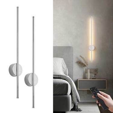 Imagem de Arandelas de parede modernas operadas a bateria, conjunto de duas lâmpadas de parede sem fio reguláveis com controle remoto, 3 temperaturas de cor, arandela de parede LED recarregável para quarto