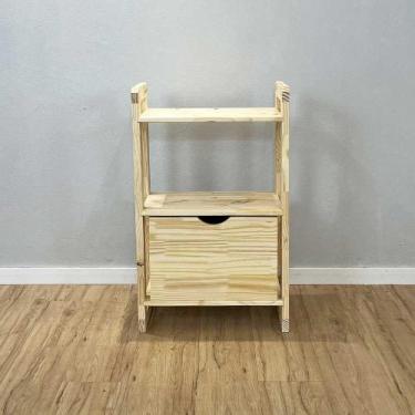 Imagem de Aparador de Madeira Pinus Linea de 3 Prateleiras Slim com 1 Gaveta Nat