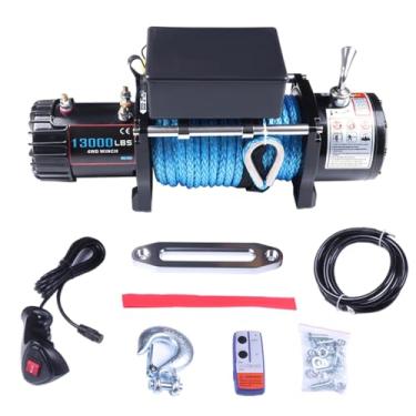 Imagem de Guincho elétrico de 12 V com cabo de alumínio/corda sintética/conjunto de caixa de controle/sem fio/controle remoto manual/fio negativo/gancho/parafusos para SUV/ATV/4WD/Off Road, 5,896 kg