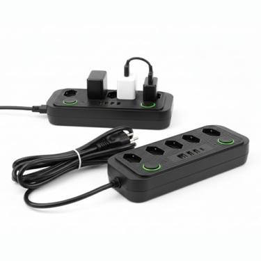 Imagem de Extensão Tomada 5 Tomadas 4 USB 1 USB-C - Filtro Linha Cabo 2m Proteção Surto