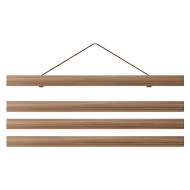 Imagem de Cabides magnéticos para pôster, foto magnética moderna, haste magnética para pendurar, moldura de pôster de madeira, 4 peças, varão, teca, cabides para fotos com corda para pendurar (C)