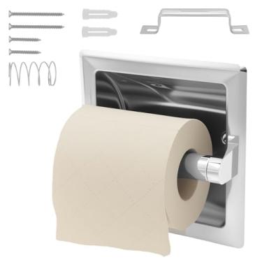 Imagem de Suporte de papel higiênico embutido, suporte de rolo de papel higiênico de aço inoxidável para economia de espaço, dispensador de rolo de lenços na parede para banheiro, quarto, cozinha (prata)