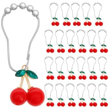 Imagem de 24 peças gancho de cortina de chuveiro decorativo anel de cortina de chuveiro fácil de instalar acessórios de banheiro com rolamento de esferas para casa, quarto, sala de estar, escritório (vermelho)