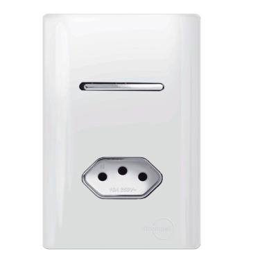 Imagem de 1 Interruptor Simples + Tomada Universal 2P+T 10A Cromado com Placa 4X2 Branco - 120019 - NOVARA