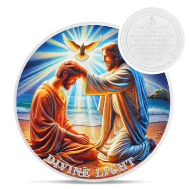 Imagem de Moeda de Desafio Cristão Luz Divina - João 8:12 Símbolo de Jesus Religioso - Inspirador Bolso de Deus Versos da Bíblia Chip para Estudo - Presentes comemorativos de boa sorte para homens, mulheres