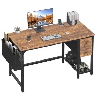 Imagem de Lufeiya Mesa de Computador com Gavetas de Têcido, Mesa de Estudo Simples e Moderna para Quarto, Marrom Rústico, 47.2"