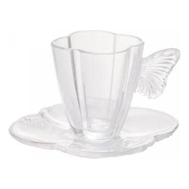 Imagem de Conjunto De 4 Xícaras De Chá De Vidro Com Pires Butterfly 180ml Wolff 