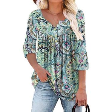 Imagem de Blusa túnica feminina ROSELINLIN, manga comprida, folgada, azul XXL