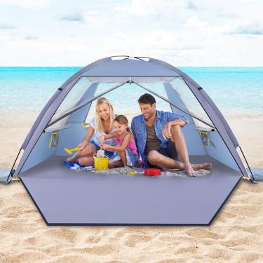 Imagem de HAPPY TRAVEL Tenda De Praia Travel, Abrigo Solar Para 3/4/5/6/7/8 Pessoas, Cobertura Portátil Com Proteção Uv Fps 50+ Família E Bebê, Cabana Leve Fácil Montar 3 Janelas Malha Ventilação