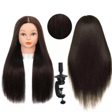 Imagem de Cabeça de Manequim Profissional para Treinamento, Cabelo Longo para Corte e Tranças, com Suporte de Mesa
