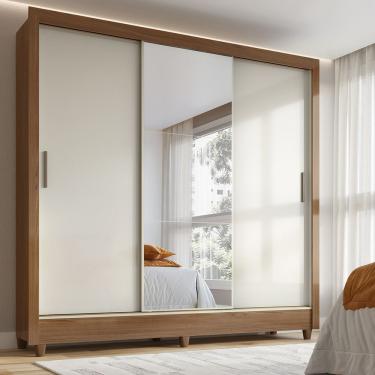 Imagem de Guarda-roupa 171cm 3 Portas Com Espelho França Santos Andirá Jequitiba/off White