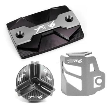 Imagem de Tampa de enchimento de óleo de motocicleta protetor de reservatório de fluido de freio frontal compatível com Y&AMAHA FZ6 FZ-6 ZF6N FZ6R FZ6S Fa&zer (1 conjunto cinza não 07-09)