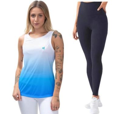 Imagem de Kit Calça Legging Feminina Camisa Regata Proteção UV50 Caminhada Fitne