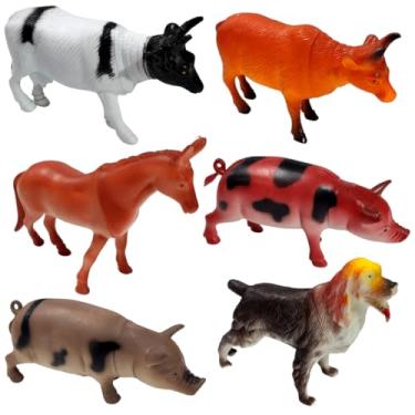 Imagem de 6 Animais Brinquedo Borracha Fazendinha Vaca Bode Porco