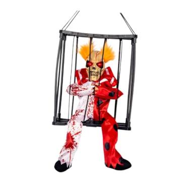 Imagem de oshhni Esqueleto falante assustador, prisioneiro, brinquedo de terror, vocalização, adereço, estatueta, decoração animada gritando para adereços, Vermelho Branco