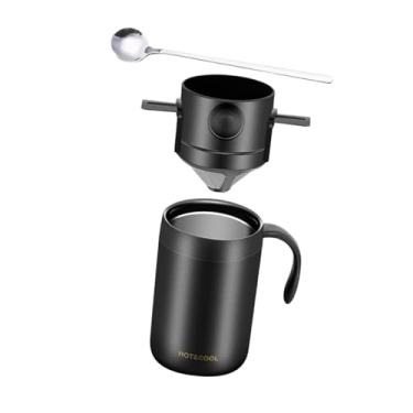 Imagem de KiBcsLic Conjunto de cafeteira com gotejador portátil à prova de vazamentos, mantém quente ou frio, jarra de café para acampamento, 500ml, para acampamento ao, Preto