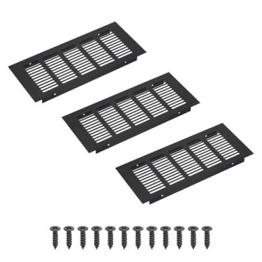 Imagem de PATIKIL Grade de ventilação retangular de 22 x 10 cm, 3 peças de cobertura de ventilação de alumínio com parafusos de montagem para guarda-roupa de porta de armário de armário, preto