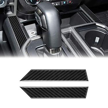 Imagem de YAMUDA Compatível com 2 peças de fibra de carbono carro engrenagem lateral mudança de marcha decoração painel moldura acessórios para Ford F150 2015 2016 2017 2018 2019 2020 (preto)