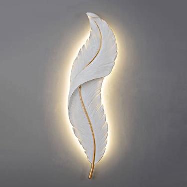 Imagem de Luminária de parede LED branca Luminária de parede de resina Luminária de parede moderna em forma de pena, Luminárias de parede para sala de estar interna para quarto Corredor Decoração cria