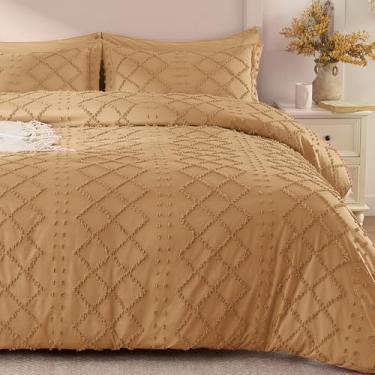 Imagem de VACVELT 5 peças de capa de edredom boho, tamanho casal, capa de edredom tufado acinzentado com zíper e 8 laços, sem edredom, roupa de cama texturizada chique para fazenda, microfibra respirável e