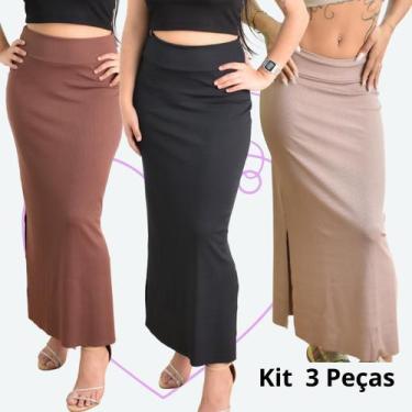 Imagem de KIT 3 Saia frenda na lateral - Kab Modas, Preto, Bege, Marrom, M, Poli