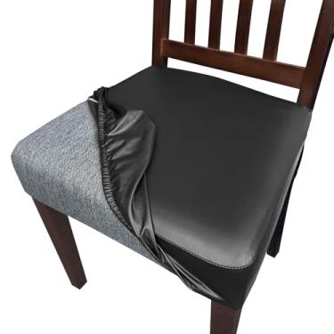 Imagem de Oloepfo Capas de assento de couro PU à prova d'água para cadeiras de sala de jantar, conjunto de 6 capas macias, capas de assento de cadeira de jantar, capa protetora removível lavável para cadeira de