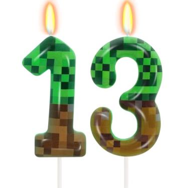 Imagem de Velas de aniversário 13th Pixel Miner, topo de bolo Pixels para meninos e meninas, decorações de aniversário temáticas TNT suprimentos de festa (número 13)