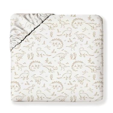 Imagem de MakeMake Organics Jogo de lençol solteiro orgânico de algodão orgânico certificado GOTS com 1 fronha ultramacia, não tóxica, respirável, hipoalergênico (102 x 196 cm, sonhos de dinossauro)