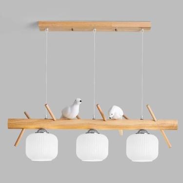 Imagem de Lustre de vidro, luminária pendente de madeira para sala de jantar, iluminação nórdica moderna, luminária suspensa com abajur de vidro para ilha de cozinha, sala de estar, quarto, cabeceira,