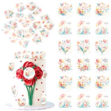 Imagem de Rsstarxi Pacote com 60 decorações de bolo comestíveis florais felizes dia das mães comestíveis feliz dia das mães cupcake toppers papel wafer amor mãe cupcake escolhas para melhor decoração de festa