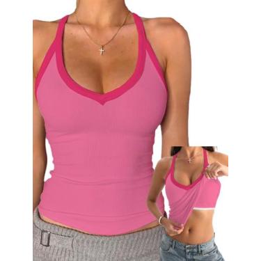 Imagem de Camiseta regata Danysu Racerback com sutiã embutido para mulheres rosa