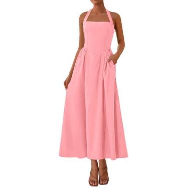 Imagem de Vestido maxi KIRUNDO de verão sem mangas, frente única, feminino, rosa