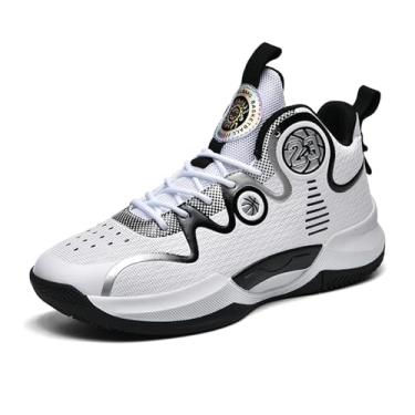 Imagem de Novetra Tênis de basquete masculino cano alto, respirável, com cadarço, sola grossa, antiderrapante e amortecimento(White,40 BR)