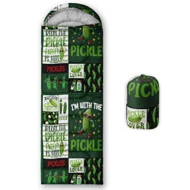 Imagem de AILONEN Saco de dormir Pickle Camping para crianças e adultos, clima quente e frio, leve, impermeável, saco de dormir com estampa de vegetais verdes, viagens, atividades ao ar livre