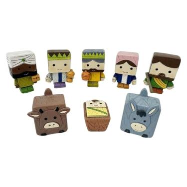 Imagem de MotiveTech Conjunto de 8 peças de estatuetas de presépio de Natal, estátua de resina, arte colecionável, decoração de mesa, desenho animado para armário de casa