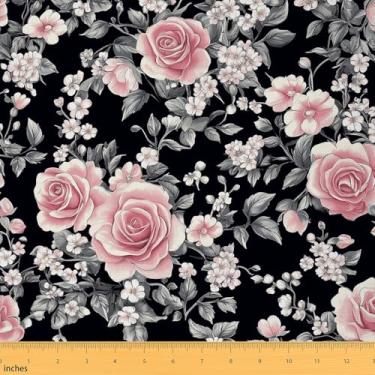 Imagem de Feelyou Groovy Flower Fabric by The Yard Retro Floral Boho Tecido estofado para cadeiras 70S flores hippie decoração interna e externa para projetos de artesanato de costura DIY floral psicodélico 1