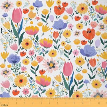 Imagem de Feelyou Tecido de flores coloridas por Yard Tecido de estofamento de flores florais para cadeiras margarida impermeável decoração interna e externa para projetos de artesanato de costura DIY Tema