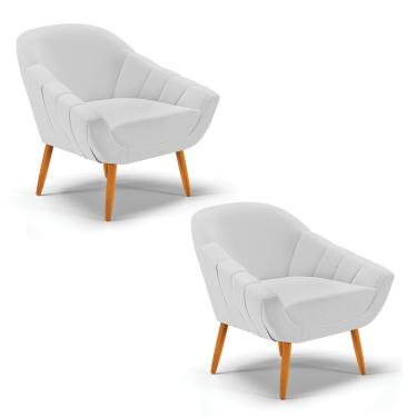 Imagem de Kit 02 Poltronas Giovana Linho Cinza A05 Pés Palito Castanho - D'Rossi