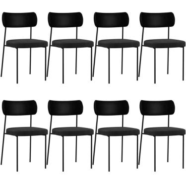Imagem de Kit 08 Cadeiras Para Sala De Jantar Melina L02 Couríssimo Preto Linho Chumbo - Lyam Decor