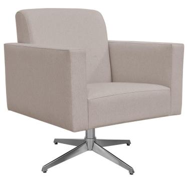 Imagem de Poltrona Decorativa com Base Giratória Para Sala de Estar Helô L02 Linho Bege - Lyam Decor