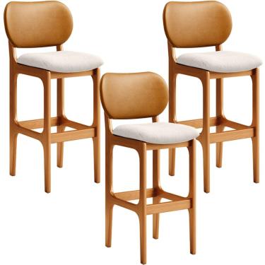 Imagem de Kit 3 Banquetas Alta Bar Cozinha Jantar Betta L02 Imbuia Couríssimo Whisky Linho Cru - Lyam Decor