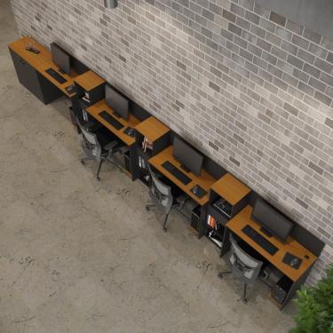 Imagem de Conjunto De Escritório Tech 3 Livreiro 1 Buffet E 4 Mesas 90 - Preto E Cedro Preto E Cedro