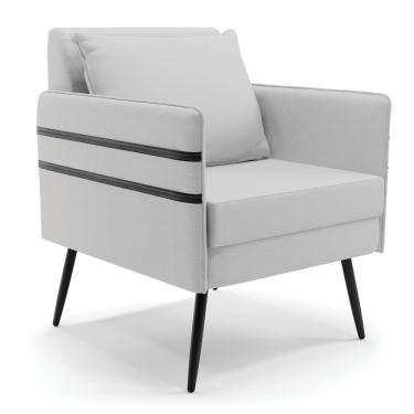 Imagem de Poltrona Mari Linho Cinza A05 Pés Palito de Ferro Preto - D'Rossi