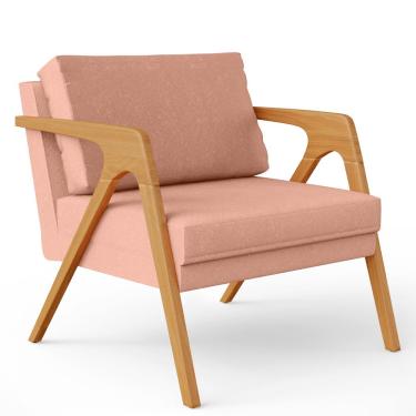 Imagem de Poltrona Decorativa Para Sala De Estar Pietra Com Estrutura De Madeira L02 Linho Rosê - Lyam Decor