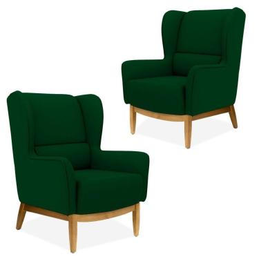 Imagem de Kit 2 Poltrona Decorativa Sala Estar Milena D02 Base de Madeira Veludo Verde Liso C-303 - Lyam Decor